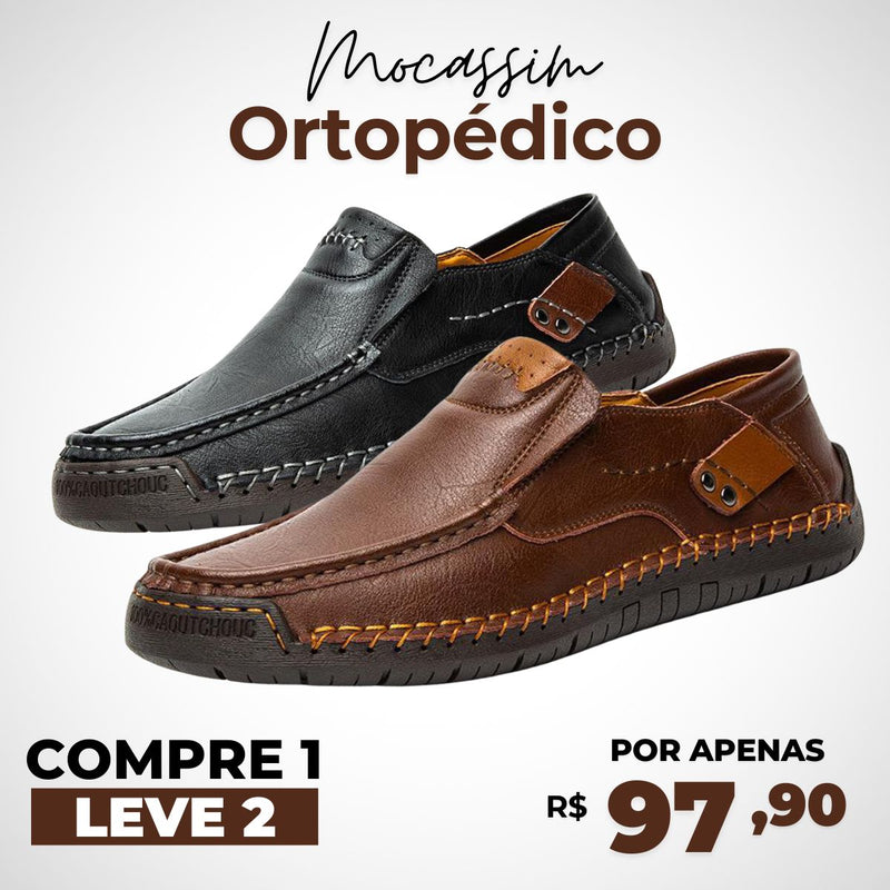 Kit 2 Sapatos Mocassim de Couro Ortopédico - (EM LIQUIDAÇÃO)